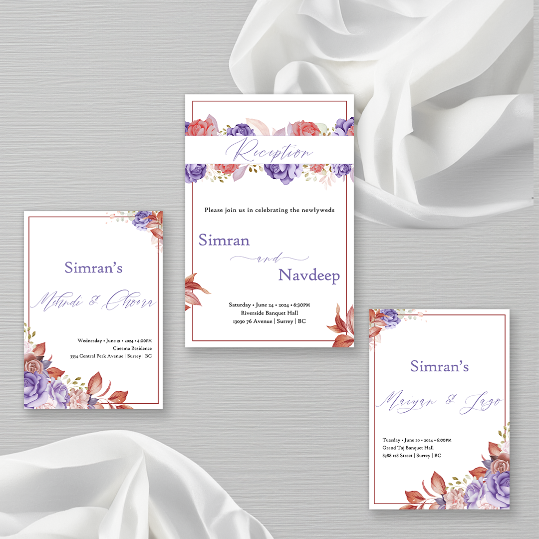 Burgundy Blossom 4-piece Invitation Suite