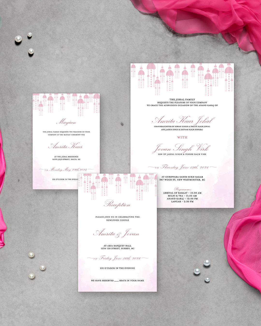 Pink Blossom 3-piece Invitation Suite